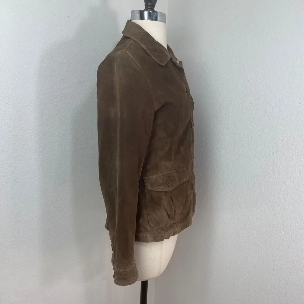 Vintage Eddie Bauer Seattle Suede Brown Jacket SM Washable Button Front Pocket